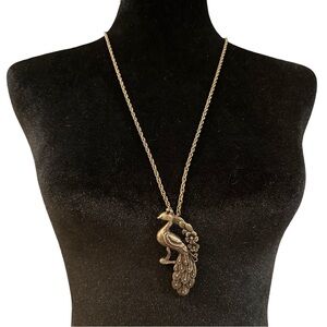 Peacock Pendant Necklace Antique Silver Tone Adjustable Length